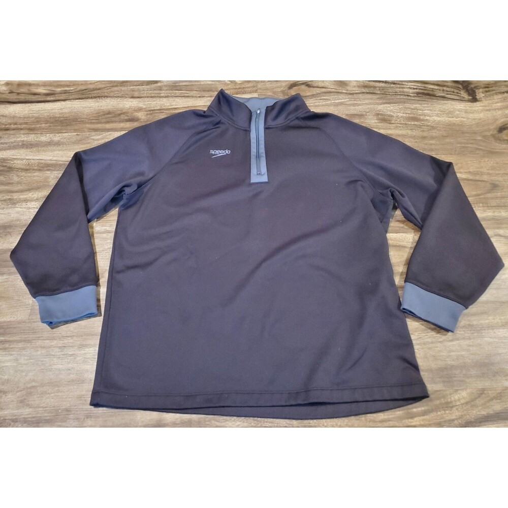 Speedo Men's Large 1/4 Zip Jacket Black Gray Fleece Lined Warmup Jacket